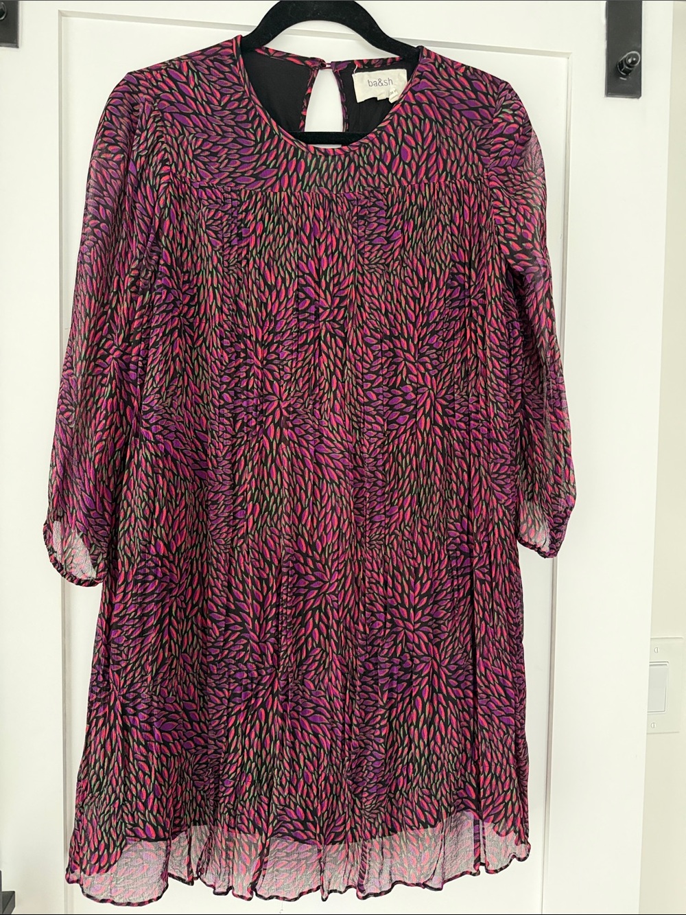 ba&sh purple pink green & Black Printed Shift Dress